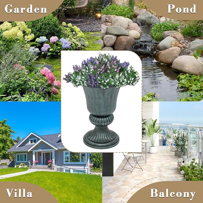 Athena Collection 20''H Garden Plastic Urn Vintage Tall Planter Urn Patio Large Flower Pot Porch Planter Large Planter for Indoor Outdoor Plant, Dark Green-Ruum Studio Home