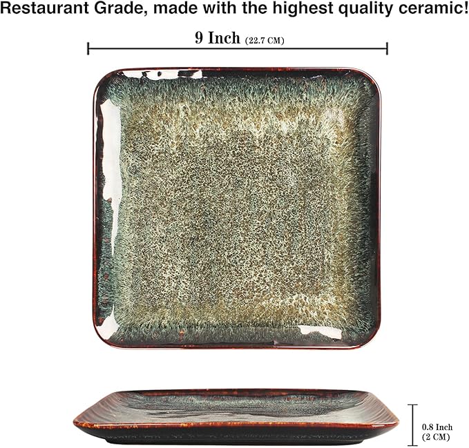 Ceramic Dinner Plates Dish Set, Set of 4, Microwave Oven and Dishwasher Safe, Scratch Resistant, Dinnerware Kitchen Porcelain Serving Dishes 9 inch Square plate-Ruum Studio Home