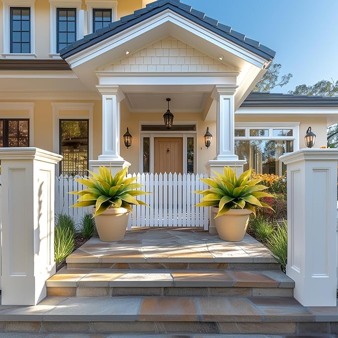 Artificial Plants Outdoor Faux Plant,Artificial Agave Faux Hostas Outdoor Uv Resistant Artificial Plants Indoor Fake Plant Artificial Agave Plant Indoor(2pcs, 28") Yellow-Ruum Studio Home