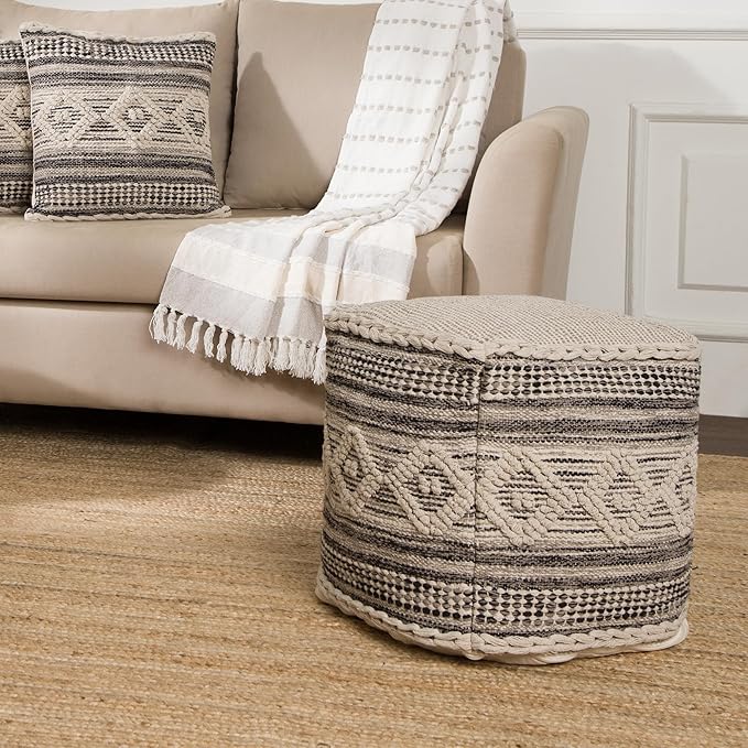 REDEARTH · Tufted Pouf Ottoman with Filler Textured Storage Cube Bean Bag Pouffe Footrest for Living Room, Bedroom, Nursery, Kidsroom; 100% Cotton (17.5"X17.5"X17.5", Diamond Virgule)-Ruum Studio Home