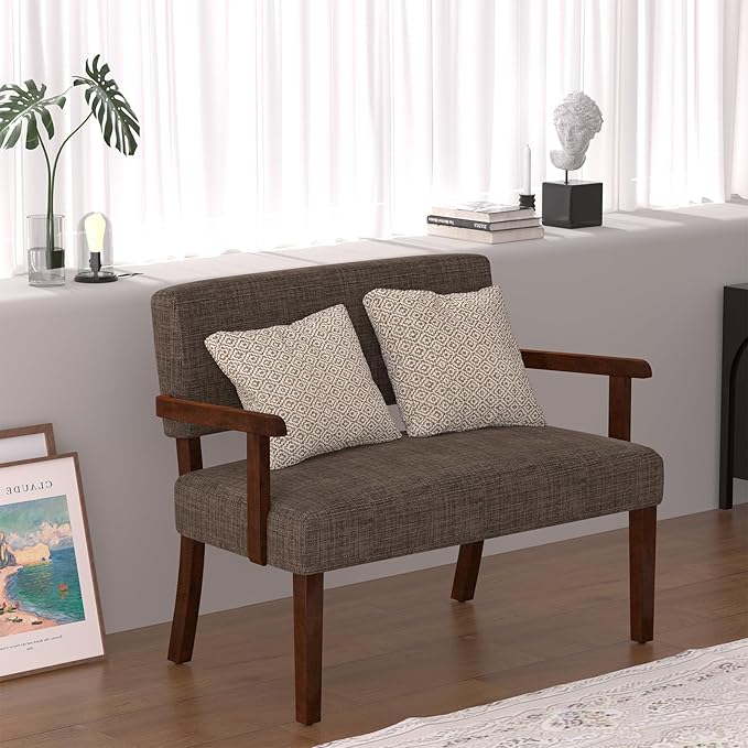 Accent Chair 2 Seat, Arm Chairs with Soft Seat and Armrests for Living Room, Love seat for Dining, Reading, and Waiting Rooms (Brown)-Ruum Studio Home