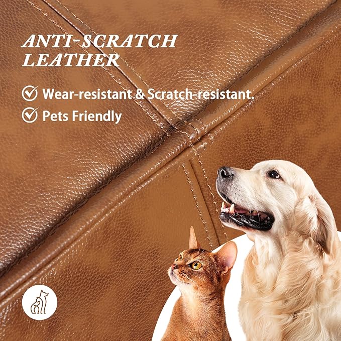 Leather Ottoman,Handmade Stuffed Square Ottoman,Genuine Leather Pouf, Foot Rest Pouf,Comfortable Soft Seating for Living Room & Bedroom (Brown, Square)-Ruum Studio Home