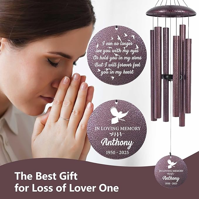 ASTARIN Large Engraving Wind Chime Memorial, Personalized Windchimes in Memory of a Loved One, Loss of Mother Lover Sympathy Gifts, Remembrance Gift for Loss Wife Husband(Produced in USA)-Ruum Studio Home