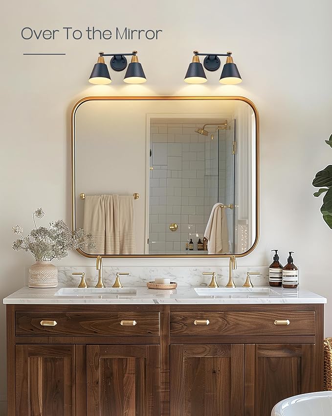 FEMILA 2-Light Bathroom Light Fixtures, Modern Bathroom Vanity Light with Hammered Metal Shade, Dark Blue Sconces Wall Lighting for Mirror Kitchen Bedroom, 4FG59B-2W Blue-Ruum Studio Home