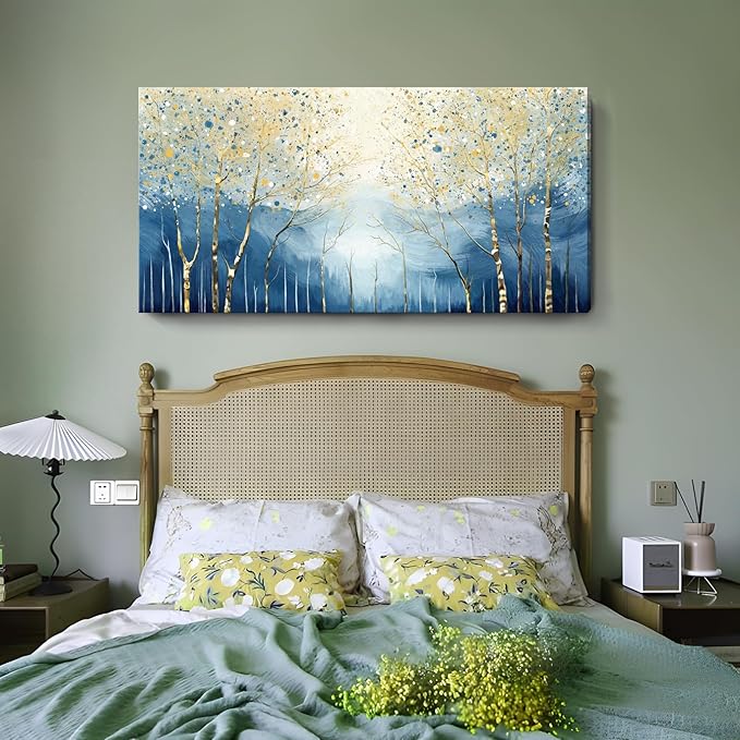 amatop Extra Large Wall Art for Living Room – Modern Forest Landscape Picture Abstract Nature Tree Scenery Canvas Art Prints Blue Wall Decor Oversized Horizontal Birch Artwork Bedroom Office 58x29 Inch-Ruum Studio Home