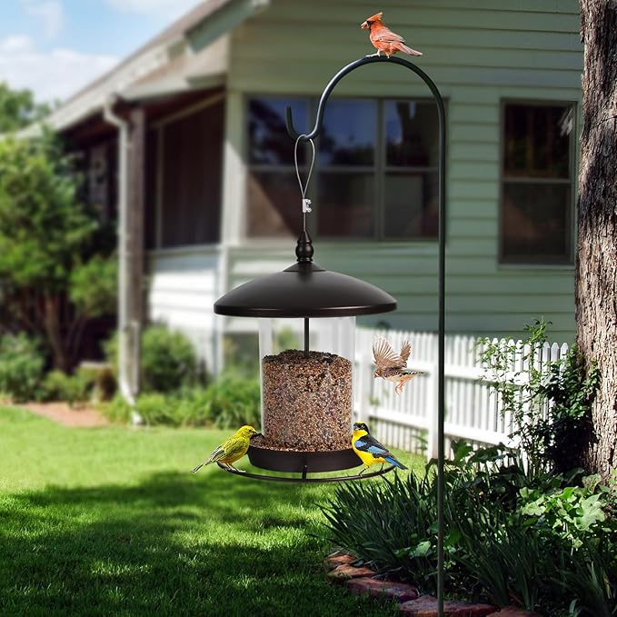 Metal Bird Feeder for Outdoors Hanging,3.0LB Seed Feeder,Easy to Fill & Clean,360° Feeding,Weatherproof Roof for Gardens and Wild Birds,Brown-Ruum Studio Home