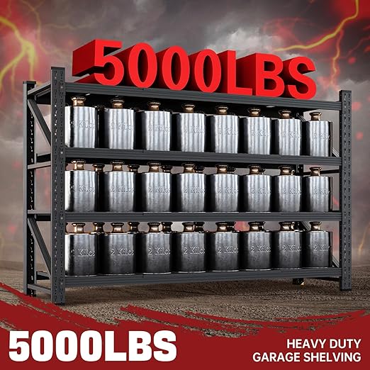 5000LBS Storage Shelves,71" W Garage Shelving Heavy Duty Metal Adjustable Garage Shelves, Shelving Units Industrial Shelving for Warehouse,71" W x 24" D x 69" H,Black-Ruum Studio Home