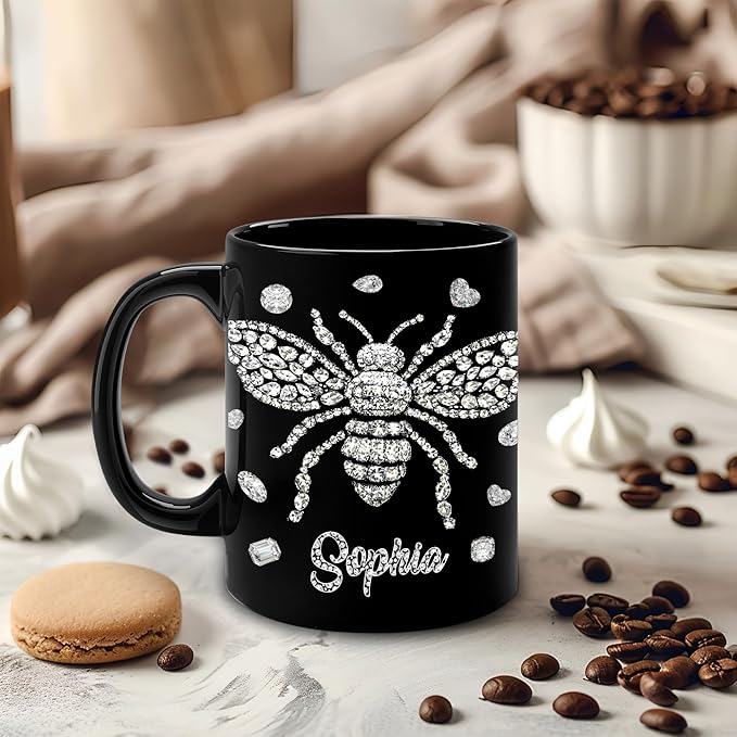 Hyturtle Personalized Jewelry Bee 2D Mug - Bee Keeper Gifts For Women Lovers Teacher - Honey Gifts For Beekeeper Farmer On Birthday - Queen Honeycomb Decor - Custom Coffee Cup Ceramic Mug 11 Oz 15 Oz-Ruum Studio Home