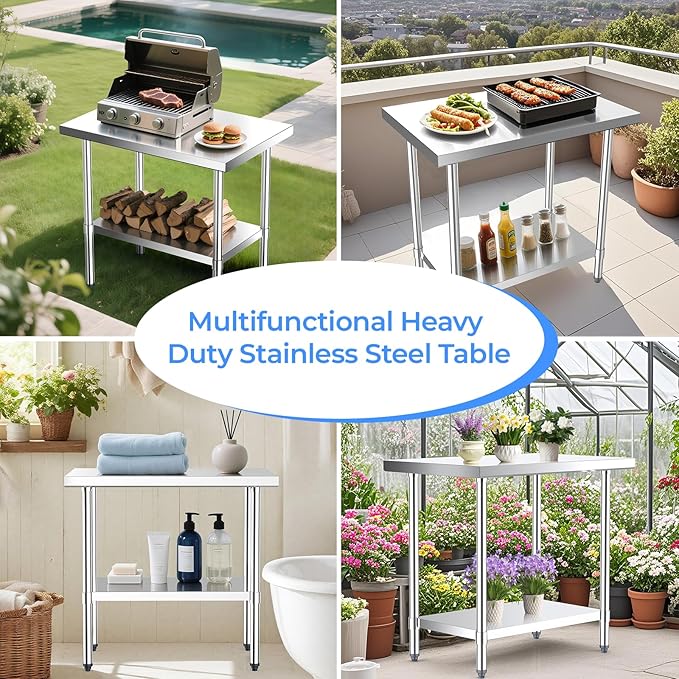 NUUK Stainless Steel Work Table 24 x 36 Inches Heavy Duty Commercial Workstation Adjustable Height Kitchen Food Prep Worktable for Restaurant, Home and Hotel-Ruum Studio Home