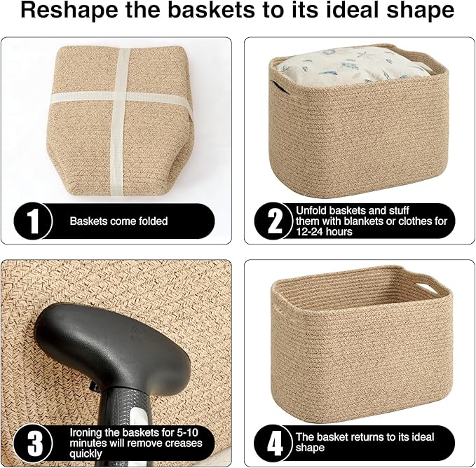 Storage Baskets for Organizing & Shelves, Woven Cotton Rope Organization Bins for Dog Toys, Clothes, Books, Nursery Organizer, 15" Lx11''Wx9.5''H, (4 Packs) Brown-Ruum Studio Home