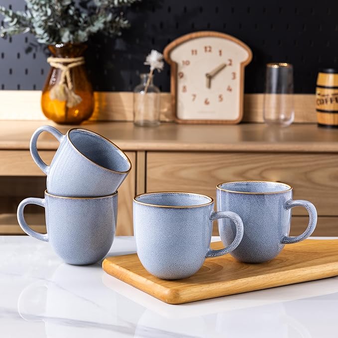 AmorArc 12oz Coffee Mugs, Ceramic Coffee Mugs set of 4 for Man, Woman, Dad, Mom, Modern Coffee Mugs with handle for Latte/Cappuccino/Milk/Cocoa. Dishwasher&Microwave Safe, Blue-Reactive Glaze