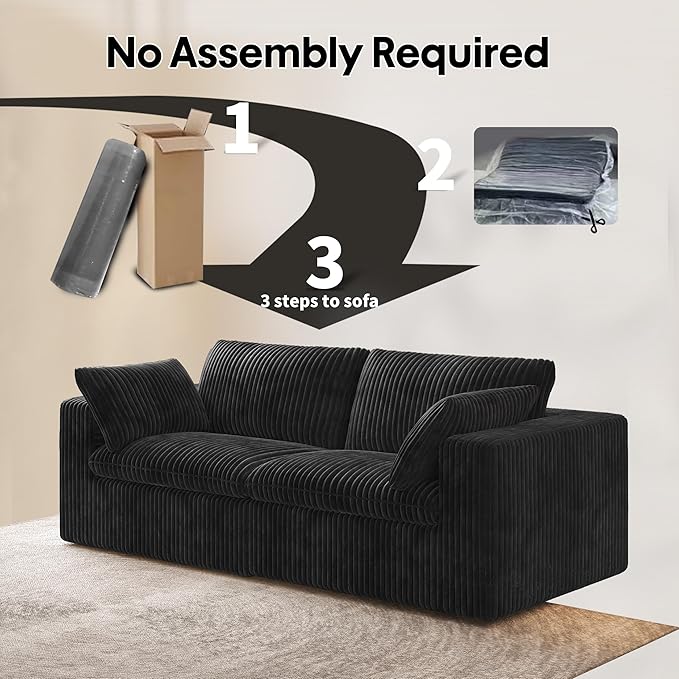 78.74" LoveSeat Cloud Sofa,Modular Sectional Couch,Modern Deep Seat Upholstered Couches with Plush Corduroy Fabric for Living Room Furniture,Bedroom and Apartment,No Assembly Required,Black-Ruum Studio Home