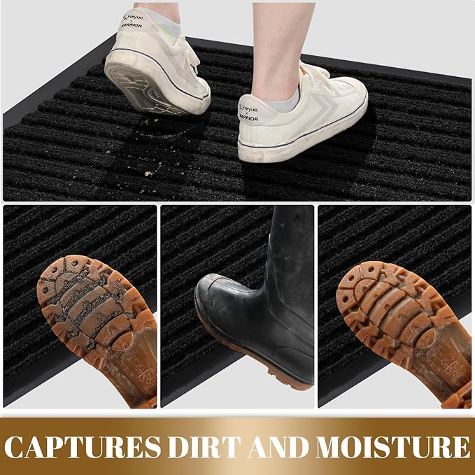 Yimobra Front Door Mat Outdoor Indoor Entrance, 100% Waterproof All-Season All Weather Doormat, Welcome Matt Outside Entry, Non Slip, Low Profile, Heavy Duty Patio Porch Floor Mats,36 x 17,Black-Ruum Studio Home