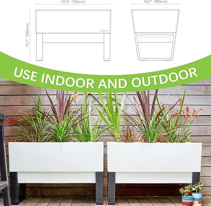 Glowpear Self Watering Planter Box - 29.5", White - UV Stable, Scalable Urban Raised Garden Bed with Water Gauge, Indoor Outdoor for Vegetables, Flowers, Herbs, and Succulents, Gardening-Ruum Studio Home