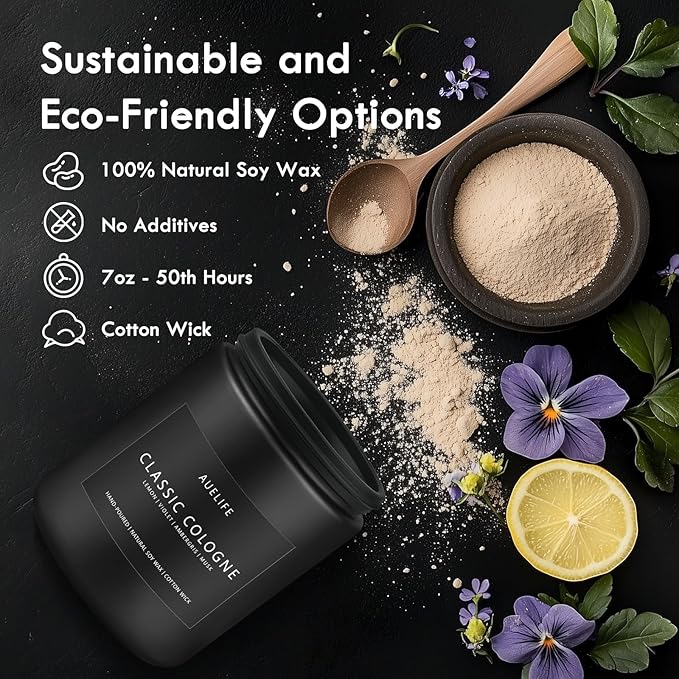 Classic Cologne Candle | Candles for Men - Men's Cologne Scent, Gifts for Men - Soy Candles for Home Scented, Aromatherapy Candle Home Fragrance Decor - 7oz Black Jar, Long Lasting-Ruum Studio Home