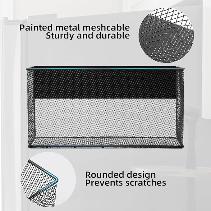Black Magnetic Basket for Refrigerator, Black Magnetic Basket Organizer Magnetic Spice Rack, Magnetic Locker Organizer Holder for Kitchen Storage, Magazine, Whiteboard-Ruum Studio Home