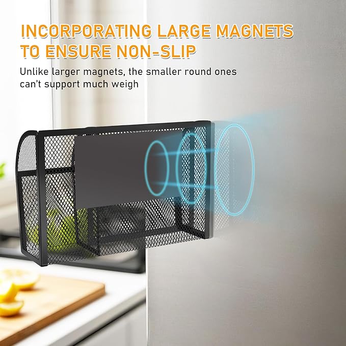 Magnetic Pencil Holder-Magnetic Basket for Fridge 3-Grid Mesh Magnetic Pen Holder for Refrigerator, Extra Strong Magnets Mesh Marker Holder Locker Accessories Organizer for Whiteboard-Ruum Studio Home