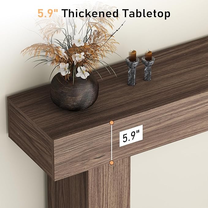 63 Inch Long Console Table for Entryway, Farmhouse Wood Rectangular Sofa Table Behind Couch Table, Narrow Entryway Table for Living Room, Entrance, Hallway, Foyer, Easy Assembly (Brown)-Ruum Studio Home