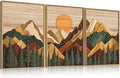 Celestdeco Woodcut Style Mountain Framed Canvas Wall Art Set, Large Brown Ridge Wall Decor, Boho Pine Tree Wall Painting, Abstract Wooden Art Print for Living Room, Bedroom, Office - 24"X36"X3(Not-3D Effect)-Ruum Studio Home
