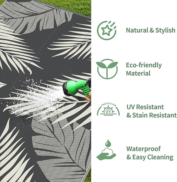 GENIMO Outdoor Rug 6' x 9' Waterproof for Patios Clearance, Reversible Plastic Straw Camping Carpet, Large Area Rugs Mats for RV, Picnic, Backyard, Deck, Balcony, Porch, Beach, Yellow&Grey-Ruum Studio Home