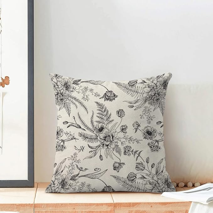 CXMEIFLY Spring Floral Leaves Pillow Covers 24 x 24 Inch Set of 2 for Chinoiserie Flowers Decor Throw Pillows Black and White Seasonal Plant Outdoor Decorative Cushion Cases for Couch Bed Decorations-Ruum Studio Home