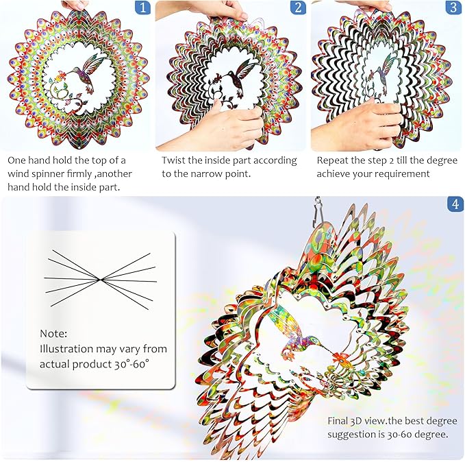 Hummingbird Wind Spinner for Yard and Garden,12in 3D Wind Spinner Hummingbird Gift for Women/Mother/Father/Men,Hanging Bird Wind Catchers Kinetic Yard Art Ornaments Outdoor Wind Sculptures-Ruum Studio Home