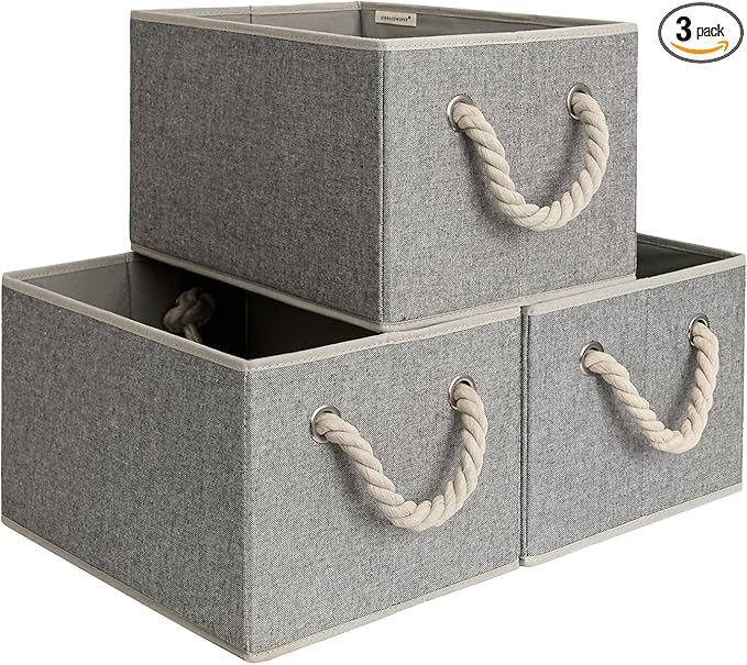 StorageWorks Storage Baskets for Shelves, Foldable Fabric Closet Storage Bins with Handles, Fabric Storage Bins Clothes Organizer, Gray, 3-Pack, Large-Ruum Studio Home