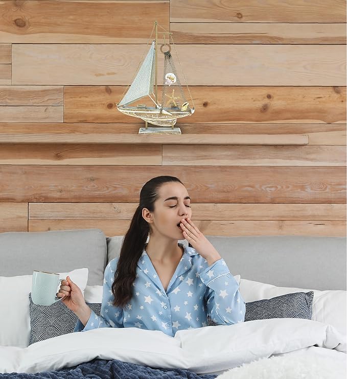 Puzzled Baja Haven Sailboat Decor - Handmade Beach Themed Wooden Boat Home Decor for Living Room Shelves, Tabletop, Desk, Cute Nautical Party Decorations - 14.5 Inches-Ruum Studio Home