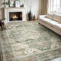 AMOAMI Vintage Soft Green Area Rug - 9x12, Non-Slip, Washable for Living Room, Bedroom, Dining Room, Office-Ruum Studio Home