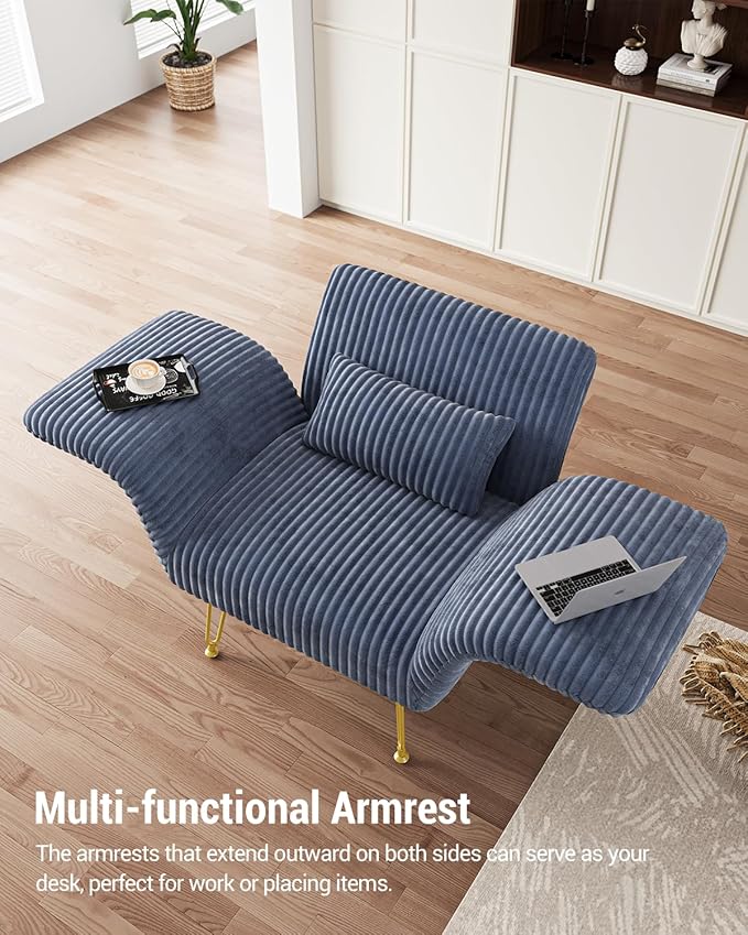 Txtin's Comfy Accent Chair Reading Chair for Bedroom Cozy Wing Arm Living Room Single Sofa Chair with Angle Adjustable Arms Navy Blue Corduroy Easy Assembly-Ruum Studio Home