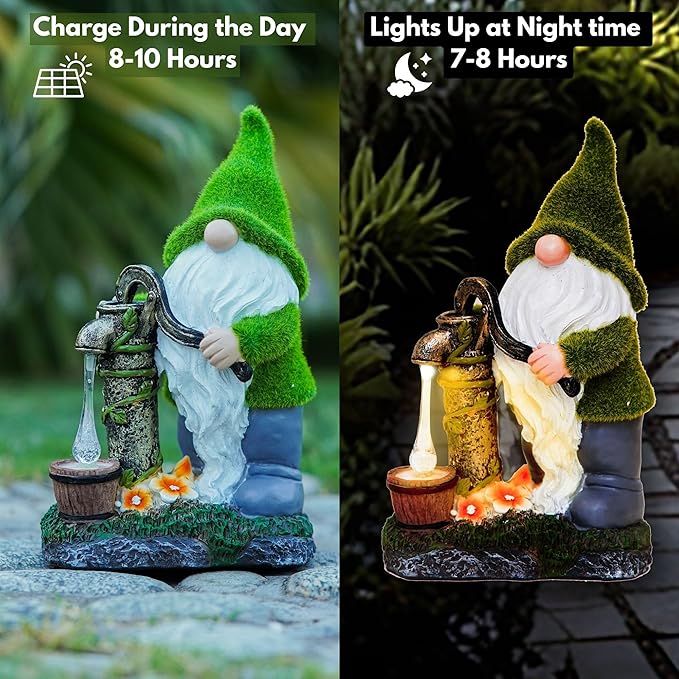 Water Pump Gnome Decorations for Yard/Lawn Outdoors Decor – Weatherproof Garden Statue – Fun Spring Summer Charming Gnomes Gifts for Women (Forest Green) and Home.-Ruum Studio Home