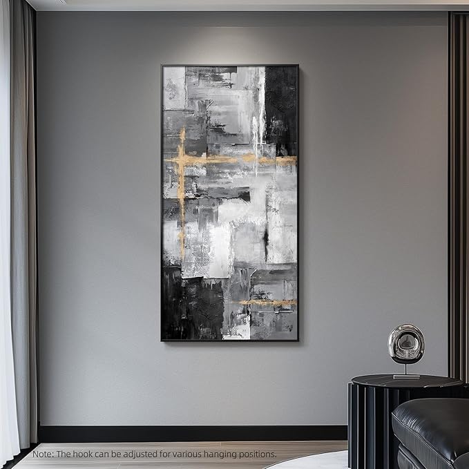 Framed Extra Large Abstract Wall Art for Living Room, Modern Horizontal Gray Canvas Prints Paintings Artwork for Walls, Black Grey Pictures for Hallway DiningRoom Bedroom Office Wall Decor Big Size 30x60 In-Ruum Studio Home