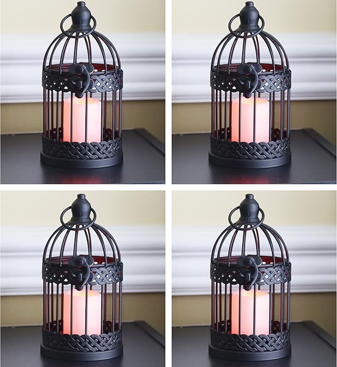 Vela Lanterns Birdcage Decor Candle Holder Lantern Decorative Table Centerpiece Halloween Decorations, Black, Small, Set of 4-Ruum Studio Home