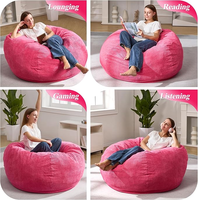 3.5FT Bean Bag Chairs Teardrop Bean Bag Chair for Adults Beanbag Chair with Memory Foam Filled Machine Washable Cover for Living Room, Bedroom (Large,Pink)-Ruum Studio Home