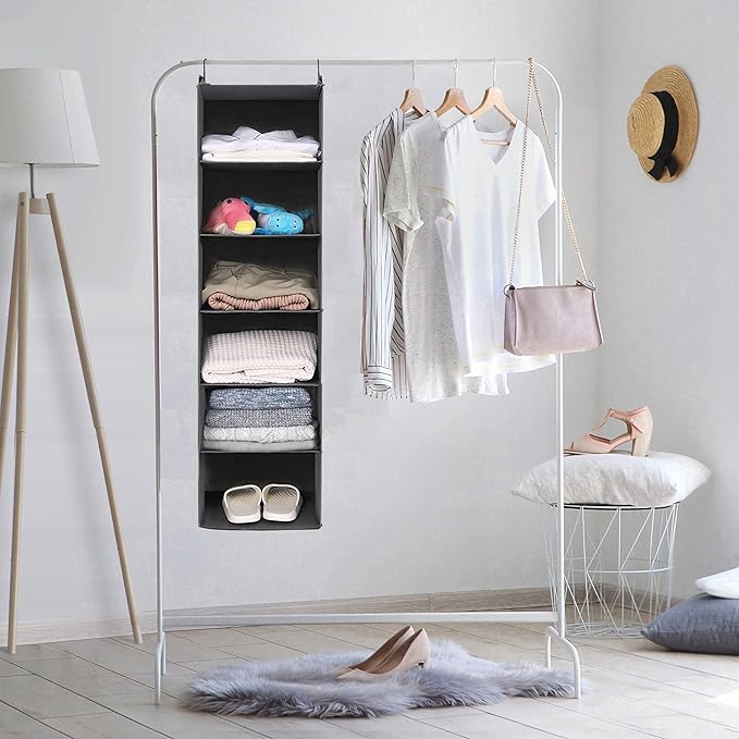 MAX Houser 6 Tier Shelf Hanging Closet Organizer, Closet Hanging Shelf with 2 Sturdy Hooks for Storage, Foldable (Grey)-Ruum Studio Home