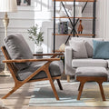 Wahson Mid Century Arm Chair and Ottoman Set, Upholstered Accent Armchair with Wood Frame and Canvas Cushions, Leisure Slipper Chair for Living Room/Bedroom, Grey-Ruum Studio Home
