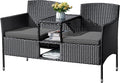 Flamaker Outdoor Furniture Patio Loveseat Wicker 2-Seat with Built-in Table and Cushions Rattan Porch Chairs Bench for Balcony, Lawn, Backyard (Grey)-Ruum Studio Home