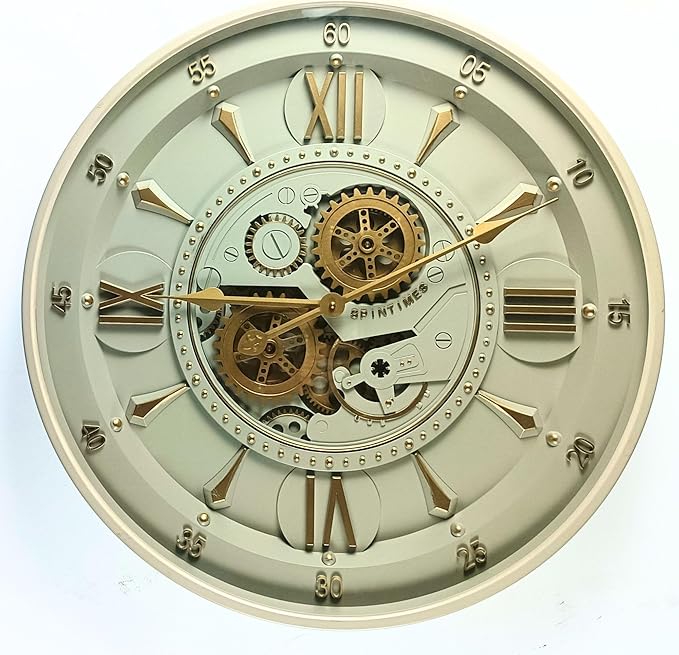 24'' Inch Real Moving Gear Wall Clock Ireland Line (Brass Light, 24 inches (59 cm))-Ruum Studio Home