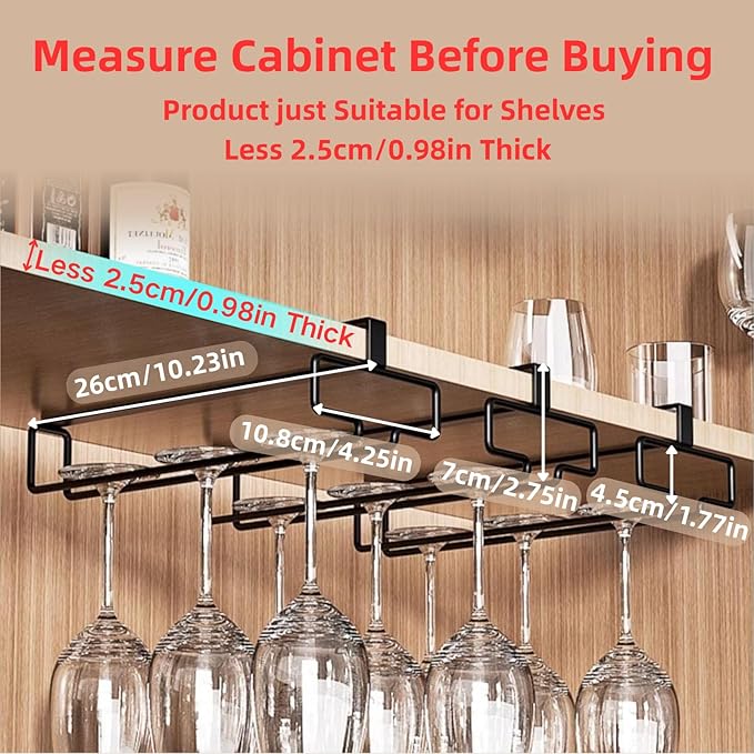 LINFIDITE Wine Glass Holder 2PCS Stemware Rack Hanger Under Cabinet Wine Glass Rack Kitchen Hanging Storage Rack Organizer,Black-Ruum Studio Home