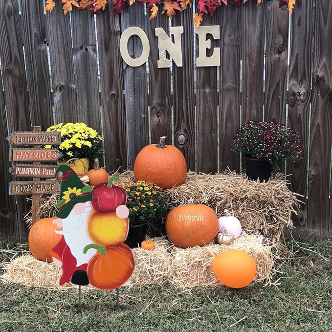 YEAHOME Fall Decorations Outdoor, Metal Gnome with Pumpkin Decorative Garden Stakes for Fall Decor, Autumn Yard Signs for Home Outside Garden Lawn Porch, Thanksgiving Decorations Outdoor (YHMD-476)-Ruum Studio Home