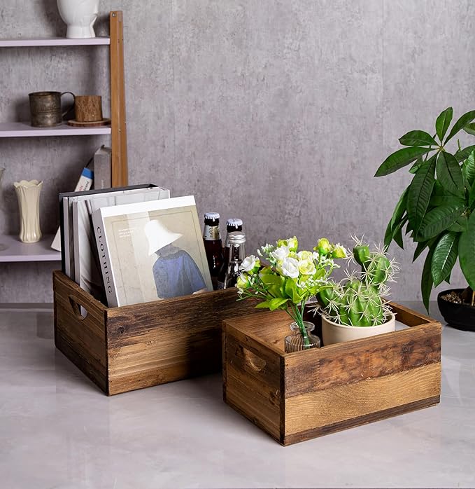 TIMRIS Set of 3 Rustic Distressed Wood Nesting Crates, Farmhouse Decorative Wooden Storage Boxes, Vintage Reclaimed Wood Baskets for Display (Natural)-Ruum Studio Home