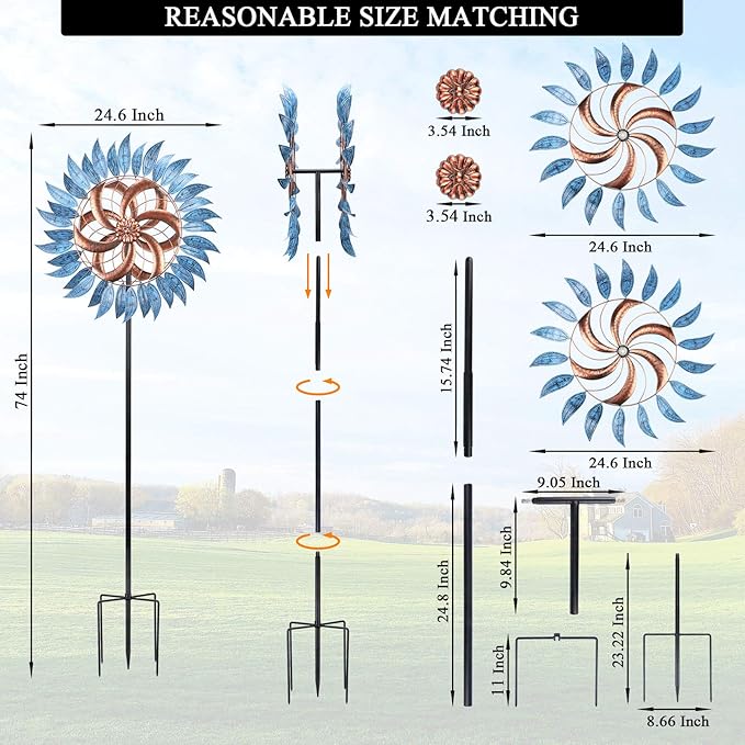 Wind Spinner Large Wind Mill Metal Outdoor Indoor Large Two-Way Wind Sculptures for Garden Patio Yard Decor-Ruum Studio Home