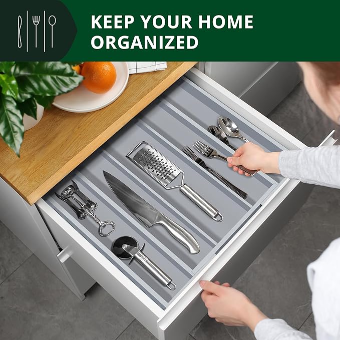 ROYAL CRAFT WOOD Luxury Bamboo Kitchen Drawer Organizer - Silverware Organizer - Utensil Holder and Cutlery Tray with Grooved Drawer Dividers for Flatware and Kitchen Utensils (5 Slot, Gray)-Ruum Studio Home