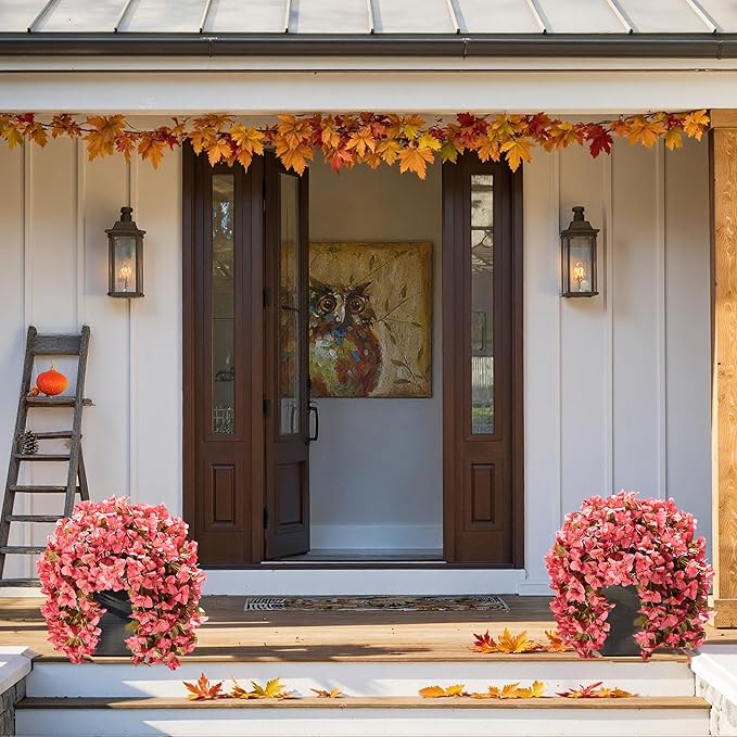 Bougainvillea Artificial Flowers Plants for Outdoors Outside Fall Autumn Decoration, 2 pcs Faux Silk Long Trailing Vines UV Resistant Look Real Red Fake Flowers for Front Door Porch Planter Urn Patio-Ruum Studio Home