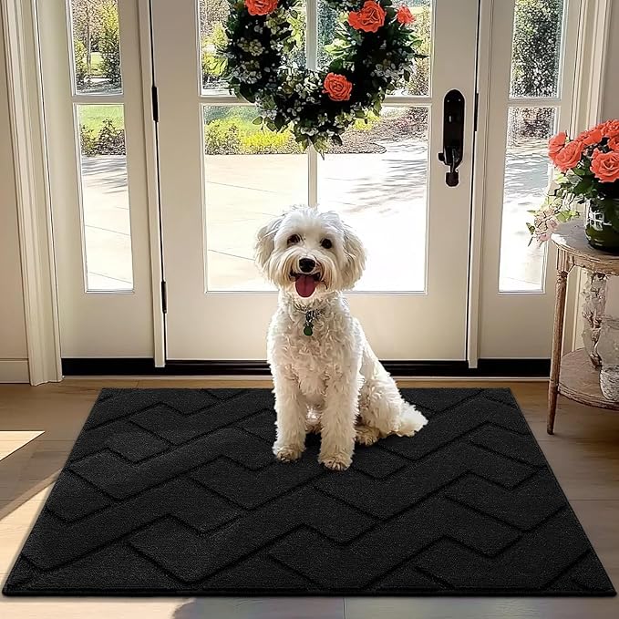 hicorfe Front Door Mat Outside Entrance,32"x40" Absorbent Muddy Dirt Resist Welcome Door Mats Outdoor Indoor,Stain and Fade Resistant,Non Slip Backing Entry Mat Doormat for Entryway(Black)-Ruum Studio Home