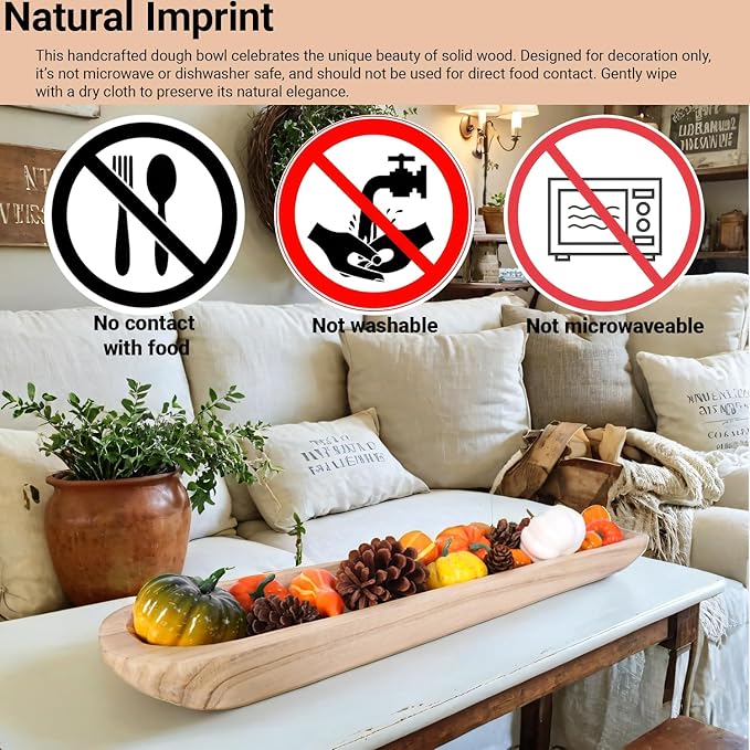 Athaliah Wooden Dough Bowl, 30 Inch Hand Carved Rustic Long Wood Dough Bowls for Decor, Vintage Decorative dough bowl for Table Centerpiece (30 Inch-Brown)-Ruum Studio Home