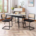 Mid Century Modern Rattan Dining Chairs Set of 4, Boucle Kitchen Chairs with Handwoven Mesh Rattan Backrest and Metal Legs, Upholstered Accent Side Chairs, Black-Ruum Studio Home