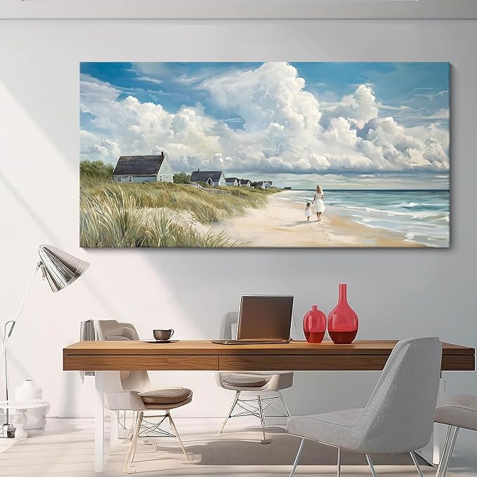 HGUAOA Coastal Canvas Wall Art - Large Landscape Wall Art for Living Room - Ocean and Beach Painting - Blue Artwork for Bedroom Decor - Above Bed Wall Pictures -Beach Theme Print Art-Ruum Studio Home