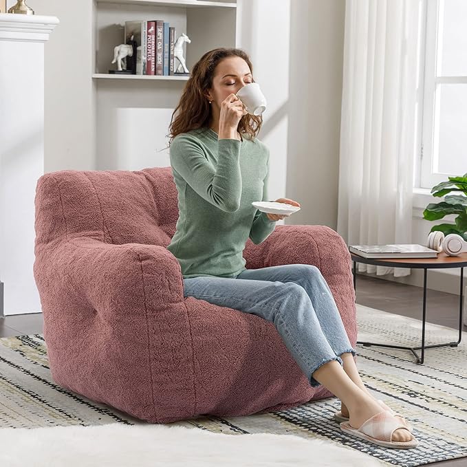 Recaceik Large Bean Bag Chairs, Tufted Soft Stuffed Bean Bag Chair with Filler, Fluffy Lazy Sofa, Imperial Lounger Giant Bean Bag Chair for Bedroom, Living Room, Rufous-Ruum Studio Home