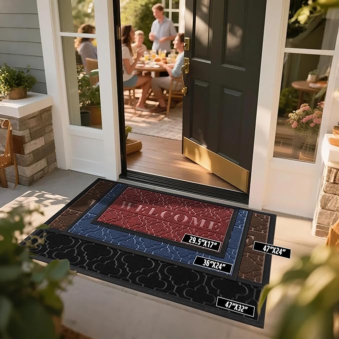 Yimobra Welcome Mat Outdoor Indoor, All-Season Waterproof Front Door Mat Outside Entrance, All-Weather Heavy Duty Non-Slip Doormat, Low Profile Porch Patio Entrance Mats, 47x24, Black-Ruum Studio Home